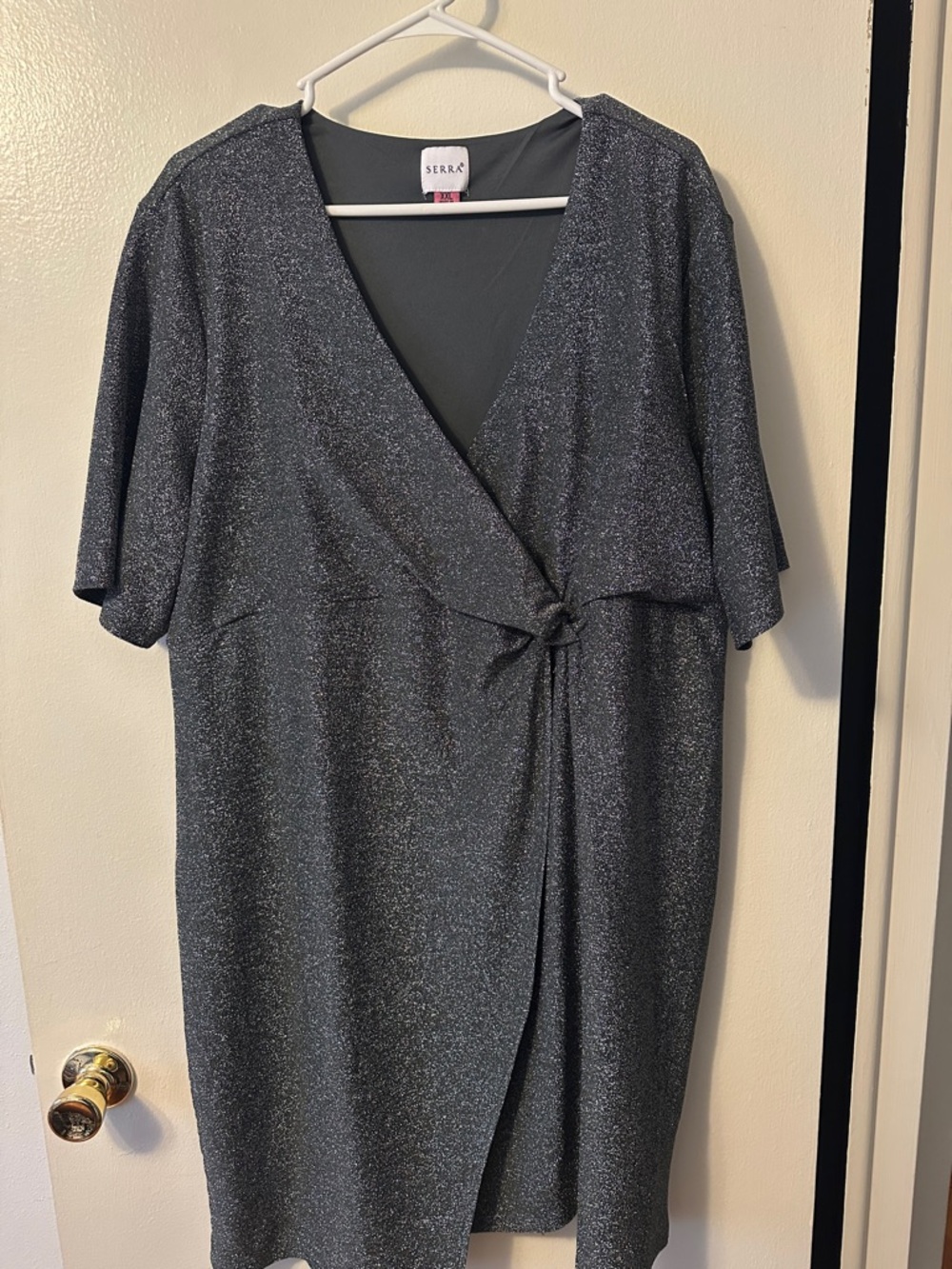 Serra Sparkle Charcoal Wrap-Front Dress